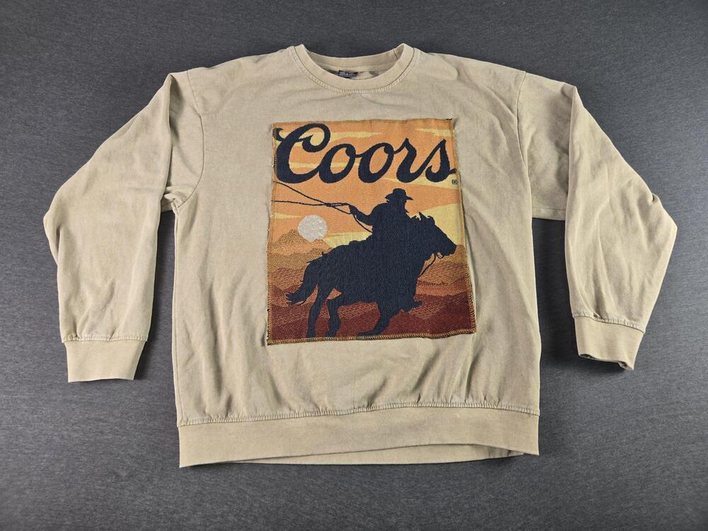 Coors Sweatshirt Mens Large Beige Banquet Cowboy Western Graphic Embroidered